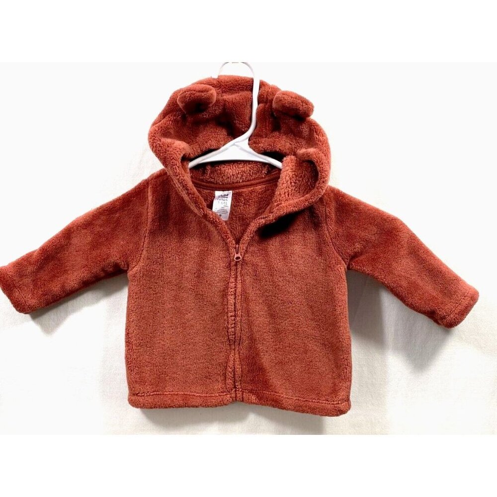 Carters 3-6 Months Hoodie Jacket Sherpa Fleece Fuzzy Zip Jacket Cinnamon